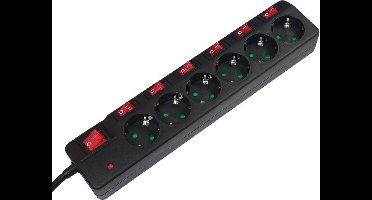 LogiLink LPS233 Overspanningsveilige stekkerdoos 6-voudig Zwart Randaarde stekker 1 stuk(s)