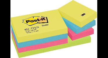 Post-it® Zelfklevend Notitieblok, 38 x 51 mm, Energetic Kleuren (pak 12 blokken)