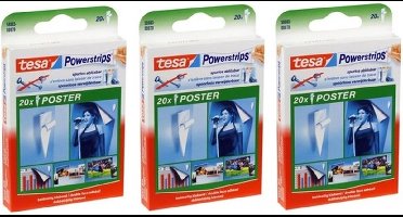 Tesa Powerstrips ophang gummetjes - 60x stuks - zelfklevend - poster strips
