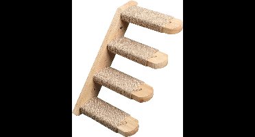 Klimmuur katten, kattentrap, wandligstoel katten, gemaakt van rubberhout, voor katten tot 10 kg, met jute touw om aan te krabben