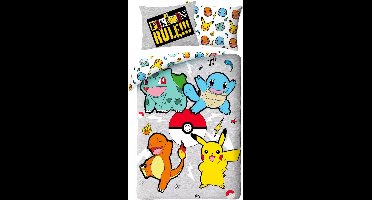 Pokemon dubbelzijdig bedrukt dekbedovertrek 140x200 cm met kussensloop - eenpersoons - pikachu - charmander