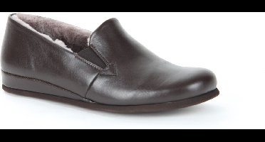 Rohde Bruine Leren Heren Pantoffels Gesloten Lamsvacht Gevoerd