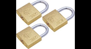 Dulimex Hangslot met 2 sleutels - 3x - 25 mm - messing - kofferslot
