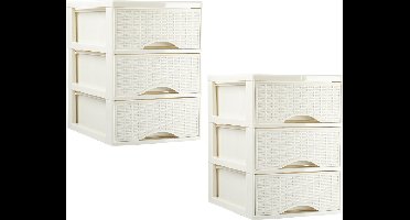 Plasticforte ladeblokje/bureau organizer - 2x - 3 lades - creme wit - L18 x B25 x H25 cm