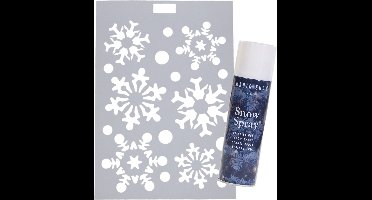 Kerst raamsjabloon sneeuwvlokken - vel 21 x 30 cm - incl. sneeuwspray 150 ml