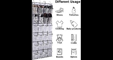 Schoenenrek, Boven de Deur Hangende Schoenenorganizer, met 24 Grote mesh Zakken Schoenenrek Hanger, Opvouwbare Kasten Opbergtas met Haken, Shoe Organizer Wandmontage