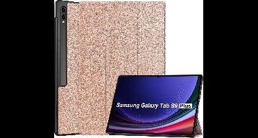 Hoes Geschikt voor Samsung Galaxy Tab S9 Plus / S9 FE Plus hoes tri-fold bookcase met auto/wake functie Rose Goud - Tab S9 Plus / S9 FE Plus Hoes smart cover