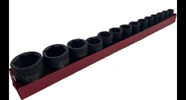 Slagdoppen set metrisch 14 delig Profi serie, krachtdoppen 1/2”