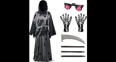 Halloween kostuum voor kinderen - reaper kostuum met lichtgevende ogen - griezelige geest - 10/12 jaar