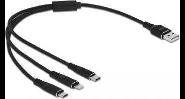 USB oplaadkabel 3 in 1 Type A tot Lightning / Micro USB / USB Type C 30 cm zwart