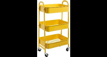 Opbergwagen 3 etages metalen Utility Cart trolley organizer trolley met wielen voor keuken make-up badkamer kantoor geel