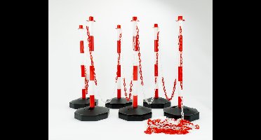 Afzetpalen set – 10 palen incl. 50 meter ketting - Rood/wit - Mexxo