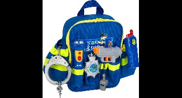 Klein Toys politieagent rugzak - 28x25x8,5 cm - incl. accessoires, verstelbare riemen en een grote opening voor het makkelijk pakken en opbergen - blauw geel