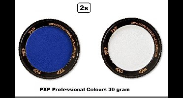 2x Set PXP Professional Colours schmink blauw en wit 30 gram - Schminken verjaardag feest festival thema feest