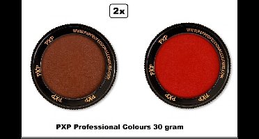 2x Set PXP Professional Colours schmink bruin en rood 30 gram - Schminken verjaardag feest festival thema feest