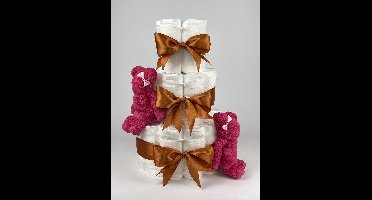 Chouette-Chouette | Luiertaart Meisje | Kraamcadeau | Geboorte Meisje | Babyshower | Beren Fuchsia roze - Koper