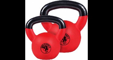 Gorilla Sports Kettlebell - Gietijzer - Vinyl - Gewicht - Rood - 12 en 16 kg