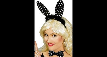 Chaks Verkleed diadeem paashaas/bunny oren - 2x - stippen - zwart/wit - one size