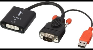 Lindy 38184 video kabel adapter 0,2 meter DVI-D VGA (D-Sub) + USB Zwart, Oranje