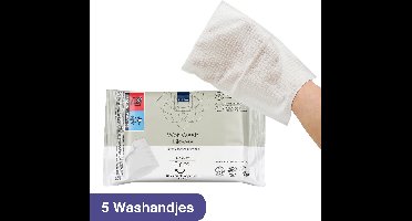 Abena Vochtige Washandjes Wegwerp - Parfumvrij - 5 washandjes - Wassen en opfrissen zonder water en zeep - Droogt Snel, geen Handdoek Nodig - Opwarmbaar in de Magnetron - Perfect voor Thuis en Onderweg