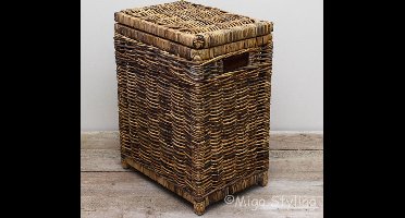 MigoStyling - Wasmand - Rechthoek - Rotan - Riet - Brown - Met deksel - Uitneembare waszak