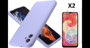 Hoesje Geschikt Voor Samsung Galaxy A04E Hoesje siliconen Lila zacht siliconen hoesje TPU backcover - Met Screenprotector - 2 stuks