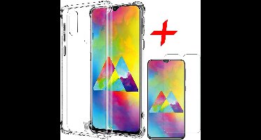 Hoesje geschikt voor Samsung Galaxy M20 - Anti Shock Proof Siliconen Back Cover Case Hoes Transparant - Tempered Glass Screenprotector