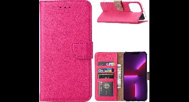 Boekhoesje met kaartvakken geschikt voor Apple iPhone 15 - Hoes - Bookcase - Book Case - Boekhoes met Pasjeshouder - met Kaartenhouder | Roze
