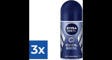 Nivea Deo Roll-On For Men Cool Kick FM 50 ml - Voordeelverpakking 3 stuks