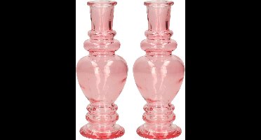 Ideas 4 Seasons Bloemenvaas Venice - 2x - voor kleine stelen/boeketten - gekleurd sierglas - helder roze - D5.7 x H15 cm
