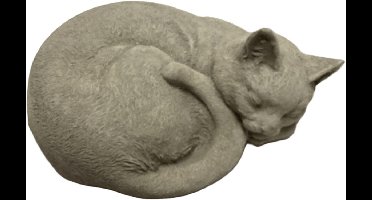 Tuinbeeld Poes slapend (Wit/gepattineerd) - Decoratie voor binnen/buiten