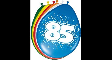 85 jaar verjaardag leeftijd ballonnen - 8x stuks - mix kleuren - feestartikelen/versiering