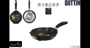 Grand Chef hapjespan - 18cm + houten lepel om de anti aanbaklaag te beschermen PTFE-vrij - geschikt voor inductie, gas, electrisch, keramisch en halogeen