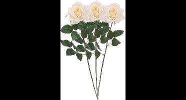 Mica Decorations Kunstbloem Roos Emily - 3x - 66 cm - creme - polyester - kunststof - kunstbloemen