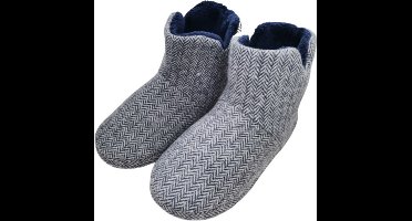 Enkelhoge Wollen Sloffen - Pantoffels – Heren en Dames - Antislipzool - Thuisschoenen met Antislipzool- Huisschoenen Met Antislipzool - Huisschoenen - Sloffen - Maat 41/42 - Grijs Marineblauw Panduf