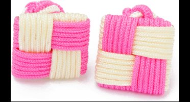 Manchetknopen - Zijden Knoop Vierkant met Beige en Roze