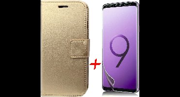 Hoesje geschikt voor Samsung Galaxy S9 Plus / S9+ - Kunstlederen Siliconen TPU Bookcase + Screenprotector PET Glas Folie - Goud - van iCall