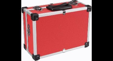 Perel opbergkoffer, schouderriem, sleutelslot, 2 sleutels, aluminium, rood, 320 x 230 x 155 mm