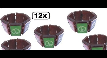 12x Armband peace hout - hippie 70 jaren festival woodstock carnaval thema feest party muziek flower power
