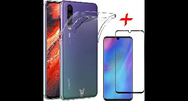 Hoesje geschikt voor Huawei P30 Hoesje + Screenprotector Full Screen - Transparant Siliconen TPU Soft Gel Case