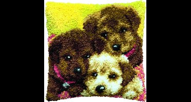 Pako Smyrna knoop kussen borduurpakket - drie Puppy hondjes - geprint stramien - 013.324 - DIY kit