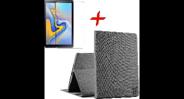 Hoes geschikt voor Samsung Galaxy Tab A 10.5 (2018) - Canvas Eco Kunstleer Book Case Smart Cover Grijs + Screenprotector Gehard Tempered Glass - Hoesje van iCall
