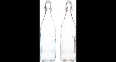 Cosy & Trendy Country Style Fles - 1L - Ø 8.5 cm x 32 cm - Light Blue-Smoke - Set-2