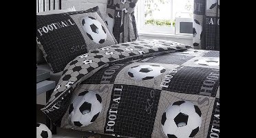 Eenpersoons - Voetballen - Dekbedovertrek - 1-persoons met 1 kussensloop - Voetbal - Zwart