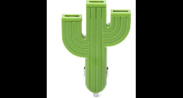 Kikkerland USB autolader met 3 poorten - Smartphones en tablets opladen in de auto - In een vorm van een cactus - Groen - Autostekker - Oplader voor in de auto