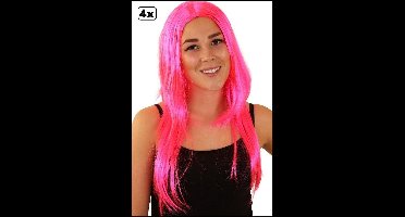 4x Pruik standaard lang pink