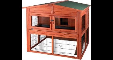 Konijnenhok XL Trixie Natura - Vurenhout met Schuifdeur en Ren - 135x115x112 cm