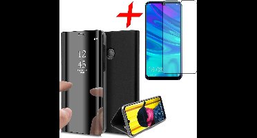 Hoesje geschikt voor Huawei P Smart 2019 - Screen Protector GlassGuard - Book Case Spiegel Zwart & Screenprotector