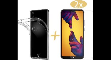 Hoesje geschikt voor Huawei P20 Lite Transparant TPU Siliconen Soft Gel Case + 2x Tempered Glass Screenprotector - van iCall