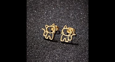 Gading® meisje RVS oorknoppen met kat-12mm*11mm-goud